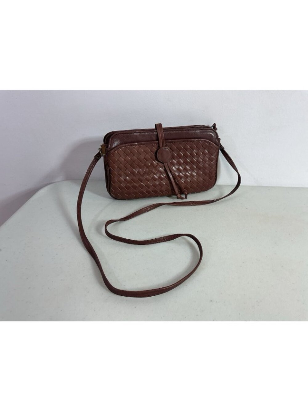 Tano New York Leather Handbag Vintage Woven Braided Shoulder Bag Brown Purse - Picture 10 of 10
